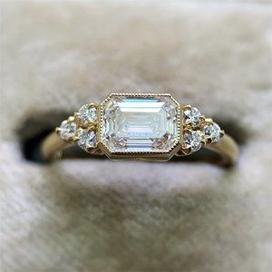 18K Gold Plated Rectangle Shaped 3A CZ Women Ring, FB16FA1036